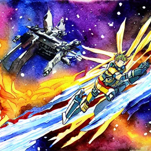 Prompt: a drill that would pierce the heavens, scifi watercolor painting