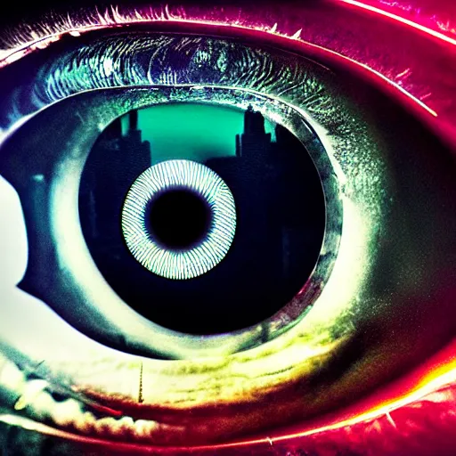 Prompt: cybernetic wolf eye, futuristic, cyberpunk, digital illustration, photo - realistic, macro, extremely detailed, vivid, neon, dramatic lighting, intricate details