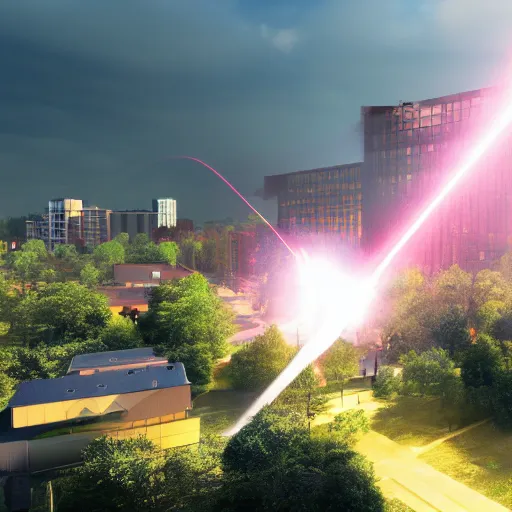 Prompt: building being destroyed by laser beam from the sky, 4k render