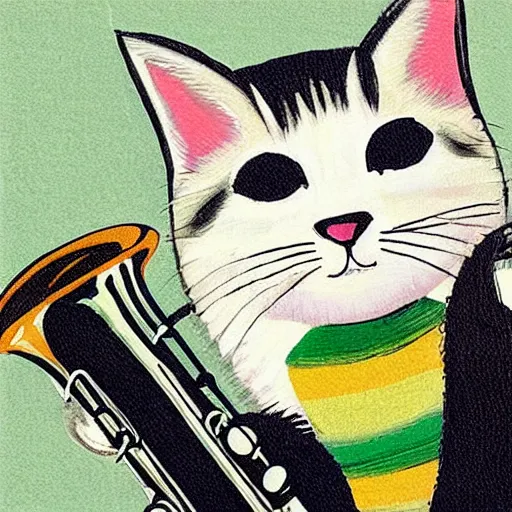 Image similar to cat jamming on the saxophone