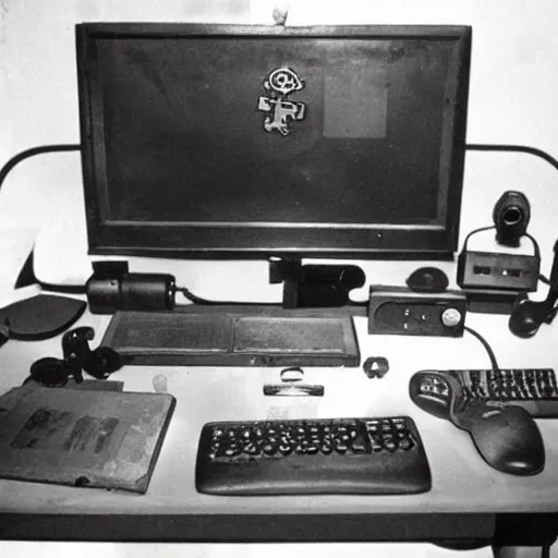 Image similar to ww 2 photograph of a pc gaming setup