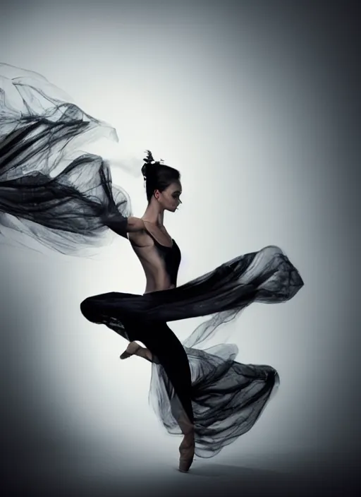 Image similar to a Photorealistic dramatic hyperrealistic render of a glamorous beautiful Female smoke dancer with perfect human form by Ken Brower and Deborah Ory of NYC Dance project,Lois Greenfield,Flowing cloth and smoke,Beautiful dynamic dramatic dark moody lighting,volumetric,shadows,cinematic atmosphere,Octane render,8K