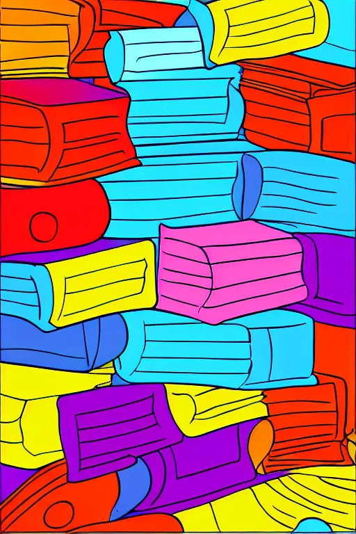 Prompt: books colorful clean cel shaded vector art