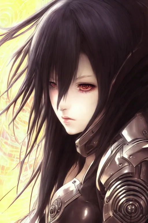 Image similar to portrait Anime girl in cyberpunk trinity blood armor, cute-fine-face, black-hair pretty face, realistic shaded Perfect face, fine details. Anime. realistic shaded lighting by Ilya Kuvshinov katsuhiro otomo ghost-in-the-shell, magali villeneuve, artgerm, rutkowski, WLOP Jeremy Lipkin and Giuseppe Dangelico Pino and Michael Garmash and Rob Rey and Yoshitaka Amano and Thores Shibamoto