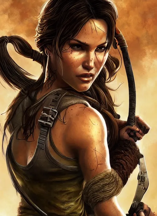 Image similar to Lara Croft as Tomb raider, intricate details, art by Artgerm and Karol Bak