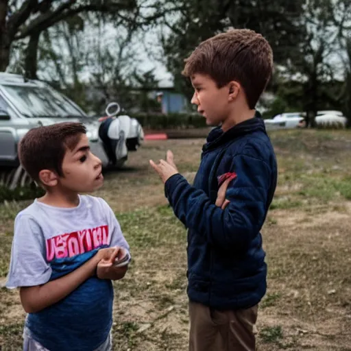 Image similar to a 4K photograph, cinematic lighting, award winning photo of a kid explaining to his mom why socialism is a good thing, socialist style photo