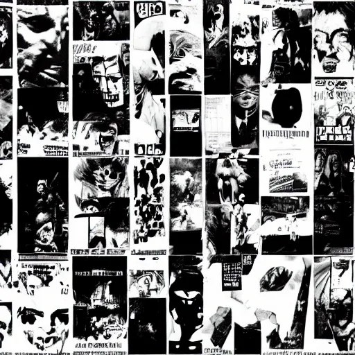 Image similar to collage, frank Miller, black and white