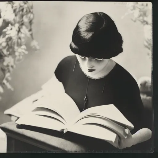 Image similar to a vintage 1 9 2 0 s kodachrome slide of a romantic academia aesthetic of a woman reading and writing.