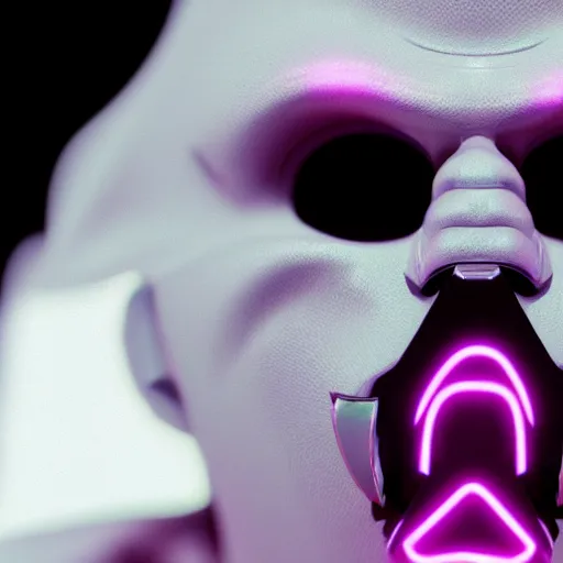 Prompt: synthwave demonic grey alien face with neon horns, detailed face, sharp focus, synthwave art, aesthetic, octane render, raw, cinematic