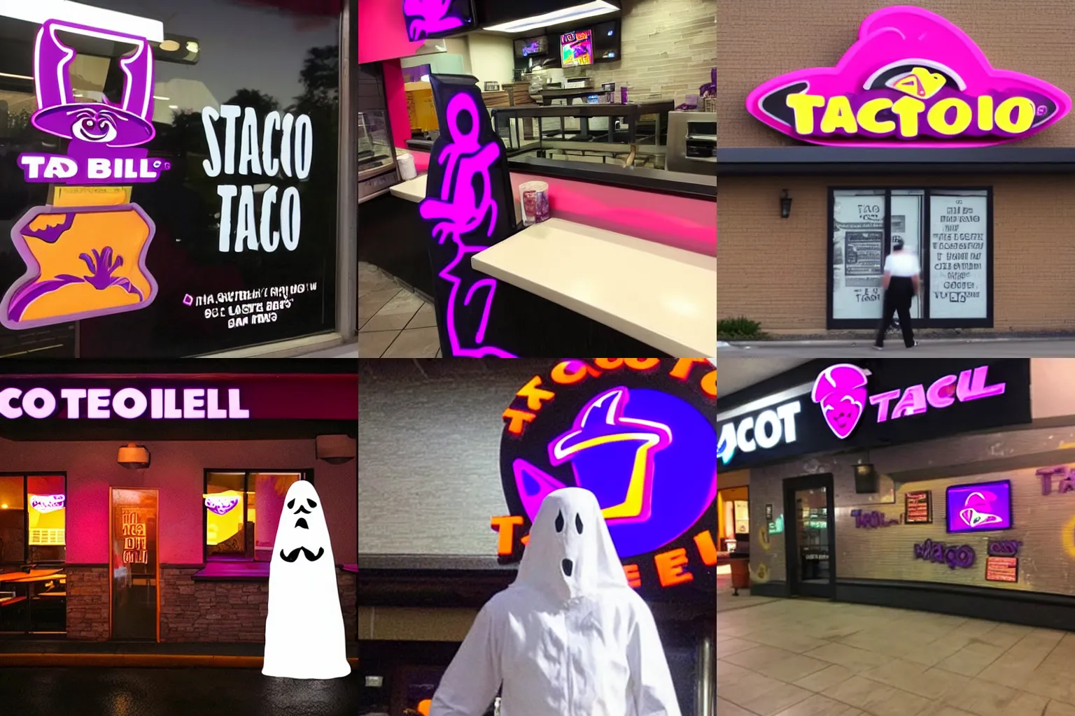 Prompt: spooky ghost working at Taco Bell