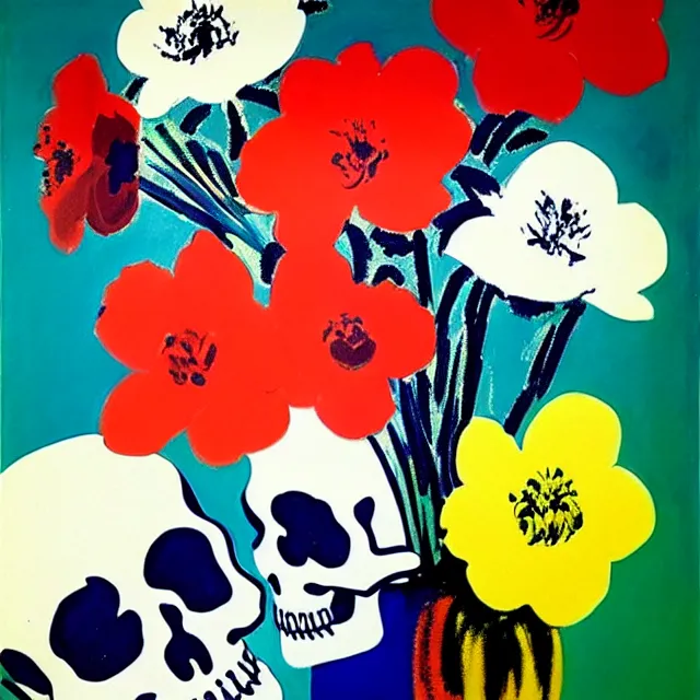 Image similar to a beautiful painting chinese porcelain inserts skull flowers, by andy warhol henri matisse realistic oil painting