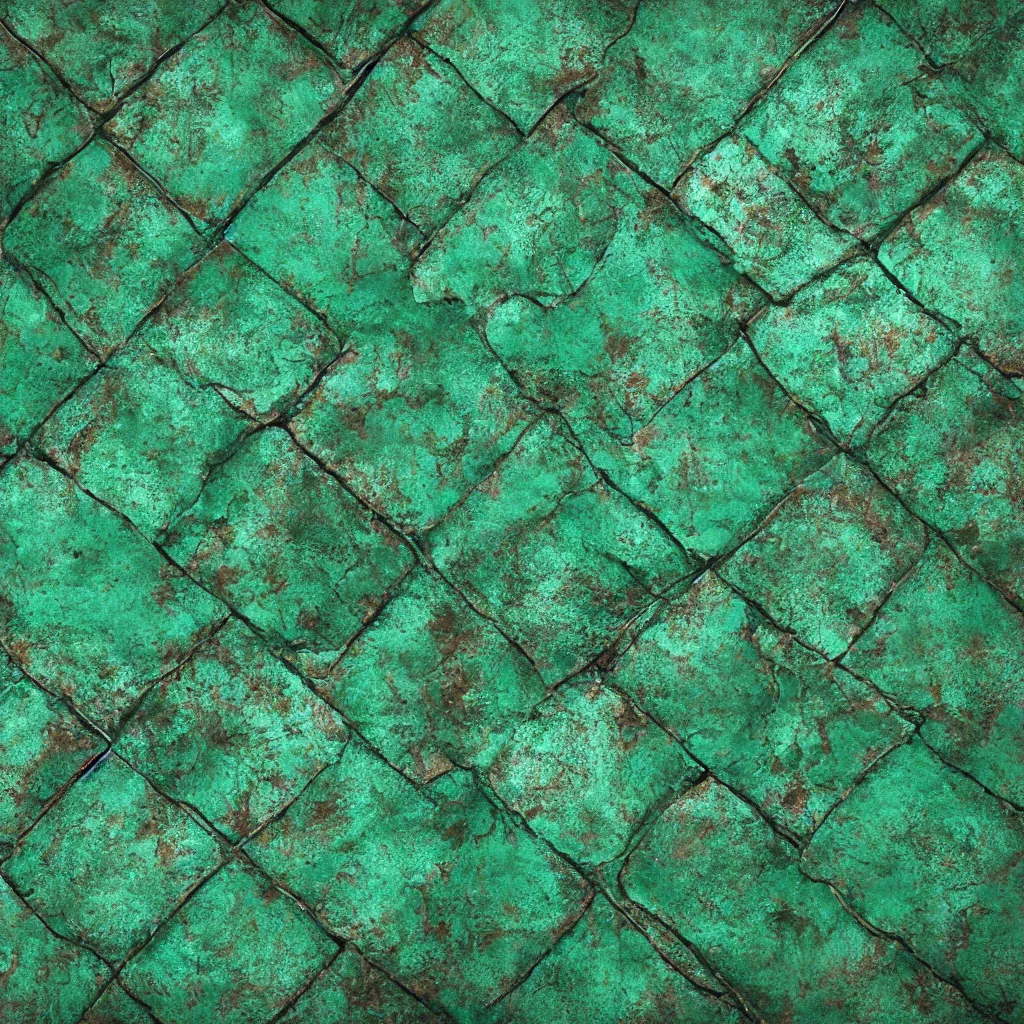 Prompt: green oxidized copper shaped like tiles texture material, high definition, high detail, 8k, photorealistic