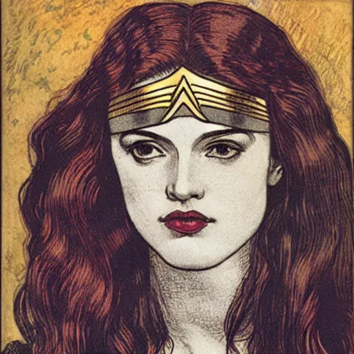 Image similar to wonder woman, art by dante gabriel rossetti, hyperdetailed