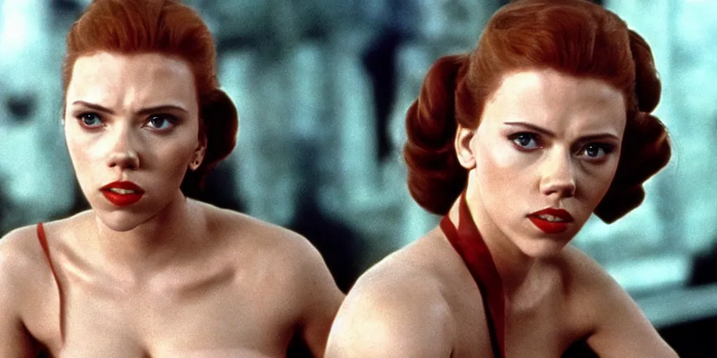 Prompt: a still of Scarlett Johansson on tatooin in Star Wars (1977)