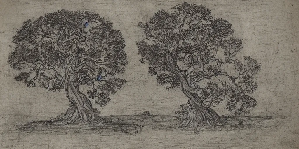 Prompt: DaVinci drawing of an ornate tree