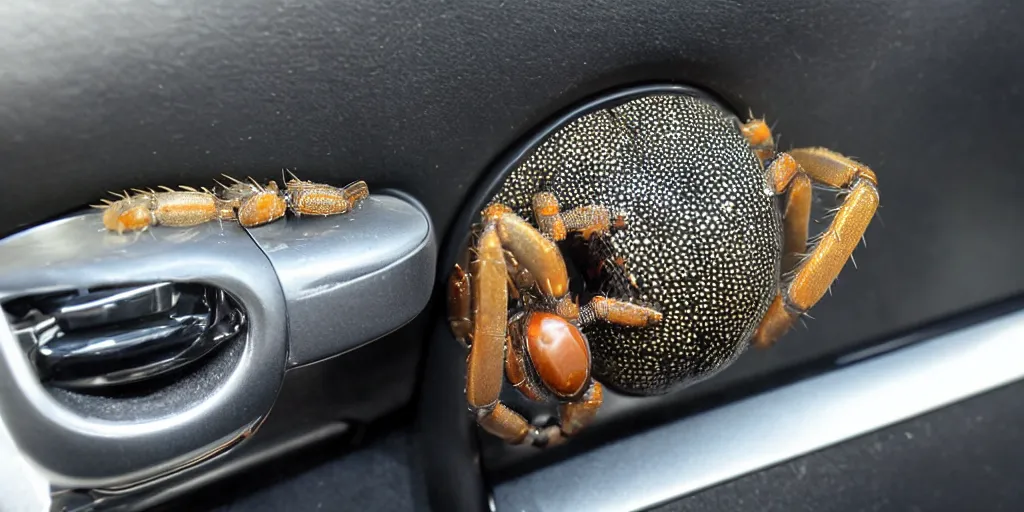 Image similar to an huge australian spider is hidden in the car door handle