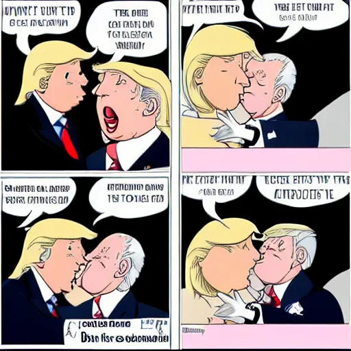 Prompt: Joe Biden passionately making out with Donald Trump, anime style fanart, romantic, Deviantart