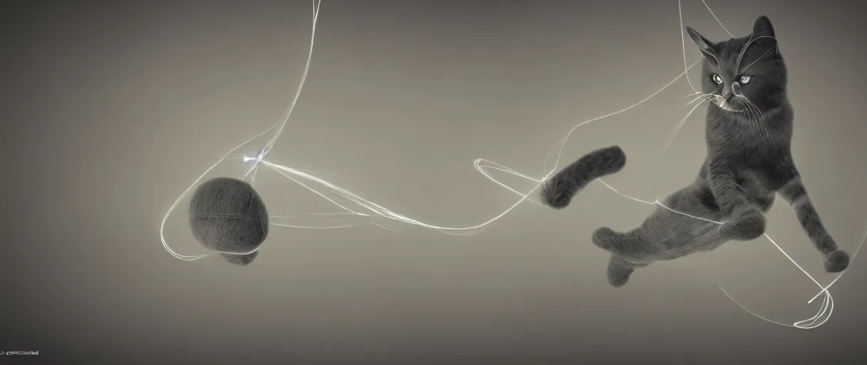 3 d render of cat playing with yarn in non - euclidean | Stable ...