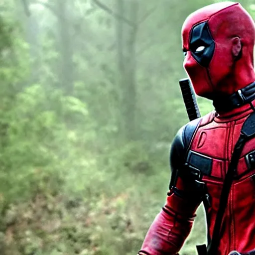 Image similar to deadpool in the walking dead 4 k detailed super realistic