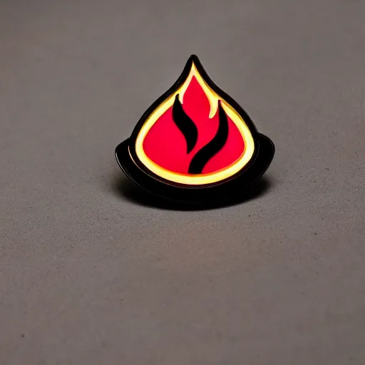 Image similar to a photo of a retro art deco minimalistic clean fire warning enamel pin, studio lighting, behance