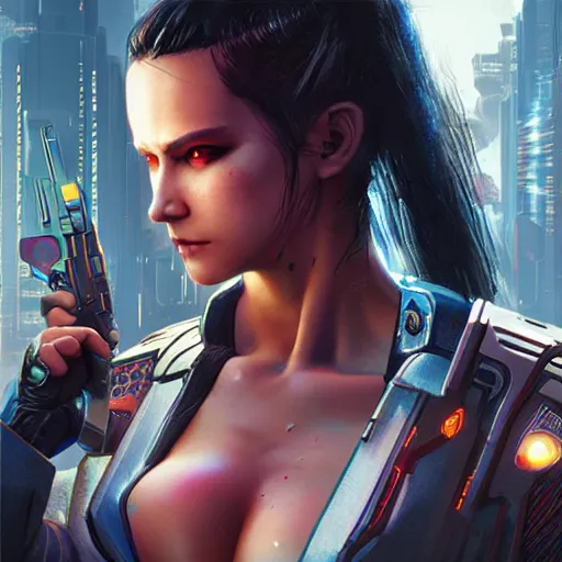 Image similar to cyberpunk 2077 female character concept art by Stanley Artgerm Lau, WLOP, Rossdraws, James Jean, Andrei Riabovitchev, Marc Simonetti, Yoshitaka Amano, digital art, masterwork, cgstudio