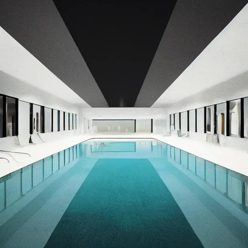 Prompt: dreamlike low quality photograph of an infinite indoor pools with white bathroom titles on the walls, very dark lighting, dark horror lighting, liminal space, octane render, the backrooms, the poolrooms