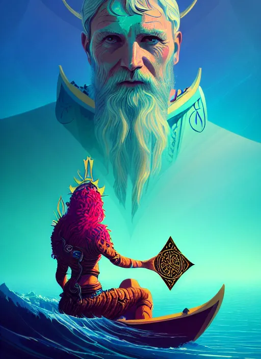 Image similar to fractal tarot card of a viking naturepunk master of oceans and wind water and boats, beautiful detailed realistic cinematic character concept fashion portrait, hi - fructose art magazine, by anton fadeev and paul lehr and david heskin and josan gonzalez, 8 k