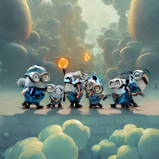 Image similar to cute minions by victo ngai and andreas rocha and greg rutkowski trending on artstation unreal engine 8 k hd wallpaperjpeg artifact blur