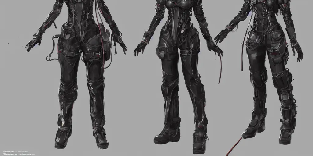 Prompt: a woman in scientist's jacket with a system of straps and pouches for collecting material by Tetsuya Nomura and Ralph Horsley, trending on artstation and pixiv clean sci-fi concept art and sheet that using unreal engine 5 render and hyper detailed 3D texture with cinematic software light