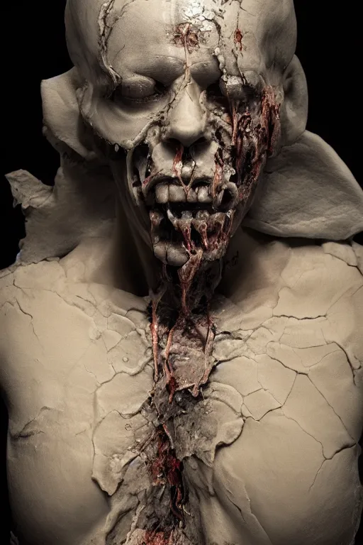 Image similar to god of death sculpture with melting face, Cinematic lighting, 3D render by Emil Melmoth, Trending on Artstation, I can't believe how detailed this is, 8k