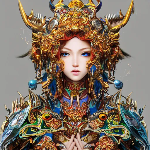 Prompt: studio portrait of legitimate kind colorful female sacred mech paladin lion dance absurdly beautiful, elegant, young sexy elegant woman, super fine surreal detailed face illustration by kim jung gi, iraq nadar, intricate lines, clear focus, vivid colors, matte, octopath voyager, final fantasy, unreal engine highly rendered, global illumination, radiant light, intricate environment