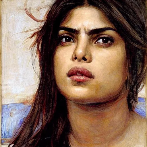 Prompt: Portrait of Priyanka Chopra John William Waterhouse