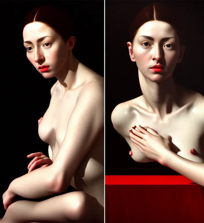 Image similar to hyperrealism photography computer simulation visualisation of parallel universe cgi scene with beautiful highly detailed woman by caravaggio