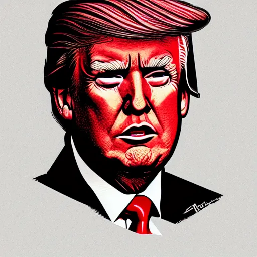 Prompt: portrait close up of donald trump , illustration art by Laurie Greasley