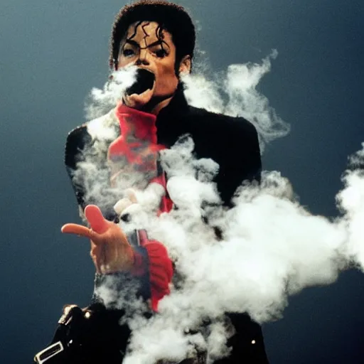 Image similar to michael jackson blowing fat vape clouds