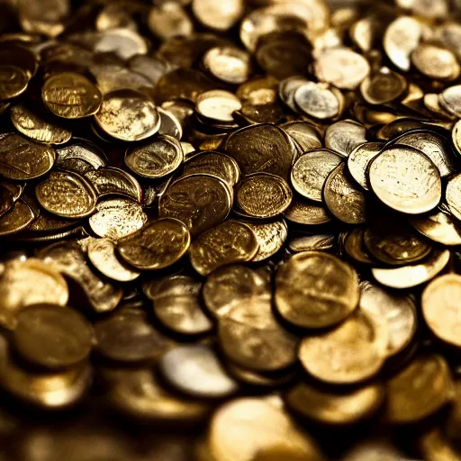 Image similar to millions of gold coins in a pile on top of a faraway hill