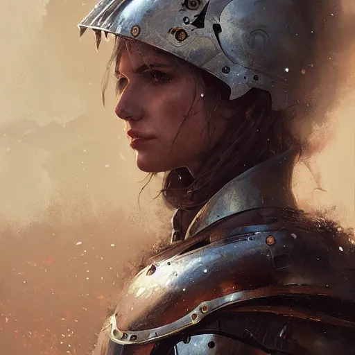 Prompt: intricate portrait of a female knight in battle, by greg rutkowski, 4 k, artstation, intense