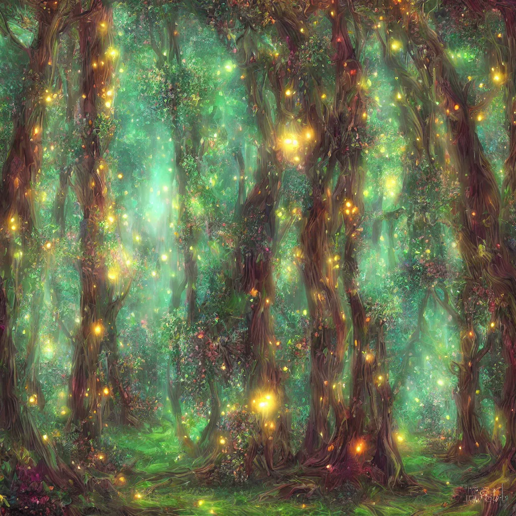 Prompt: magical, enchanted forest, digital art, by koriarredondo