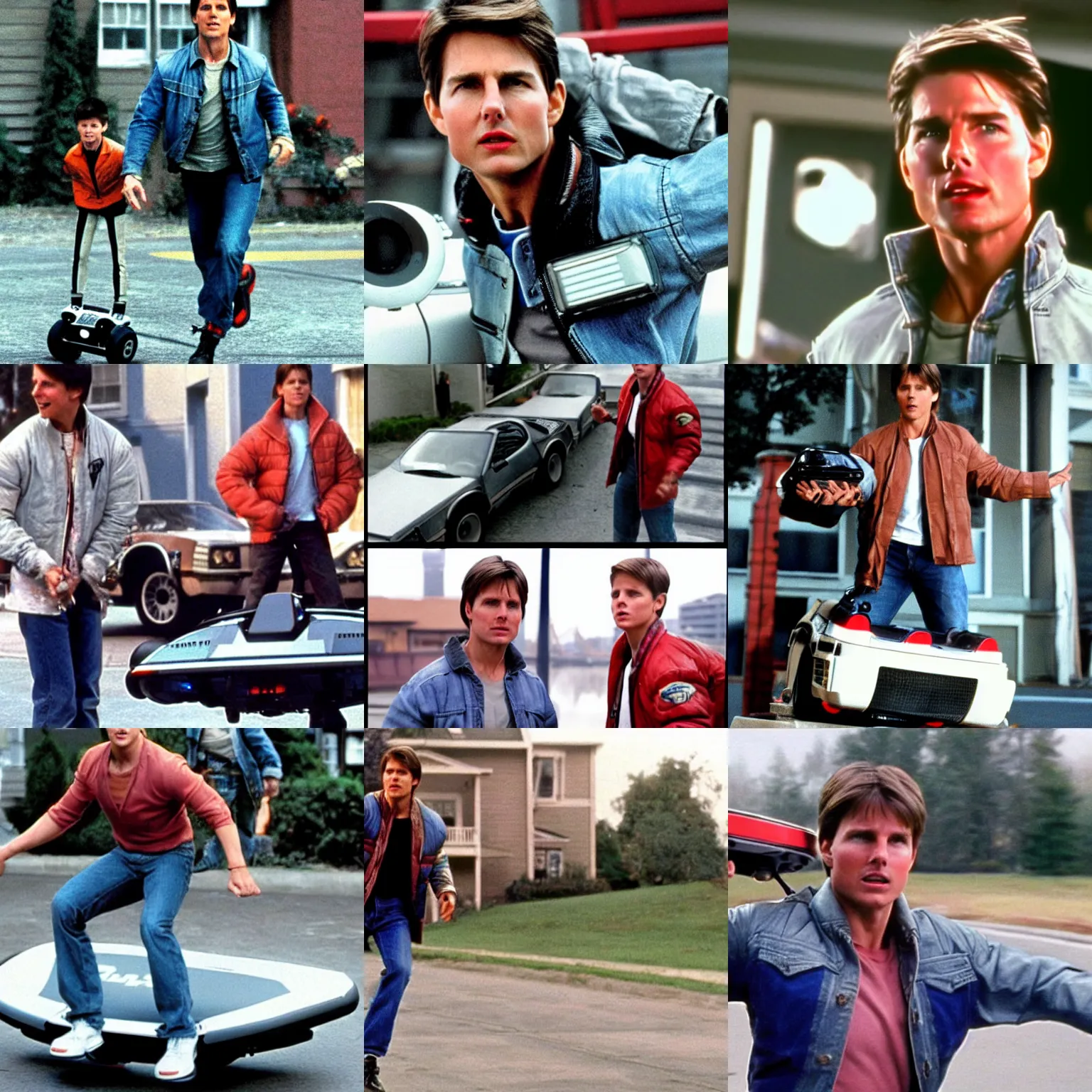 Prompt: tom cruise as marty mcfly in back to the future, hoverboard