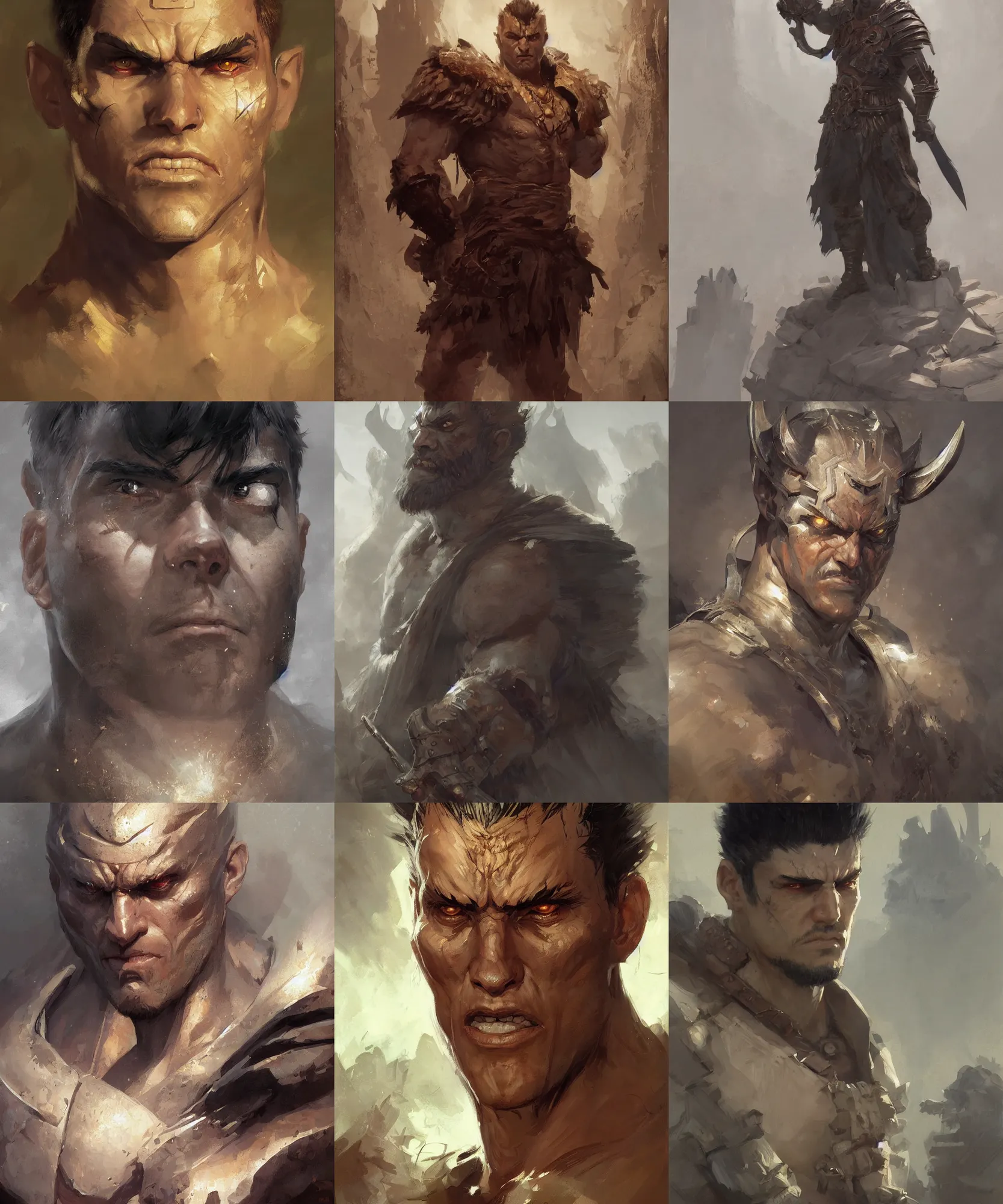 Prompt: digital art painting gattsu from berserker dnd full body portrait painted by craig mullins and gaston bussiere and greg rutkowski, symmetrical face, defined facial features, symmetrical facial features, dramatic lighting