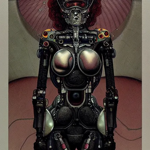 Image similar to futurist cyborg empress, perfect future, award winning art by santiago caruso, iridescent color palette