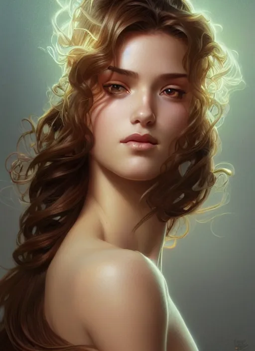 Image similar to portrait of young woman perfection, beautiful hair, symmetrical! intricate, elegant, highly detailed, in love with a handsome man!! digital painting, artstation, concept art, smooth, sharp focus, illustration, art by artgerm and greg rutkowski and alphonse mucha