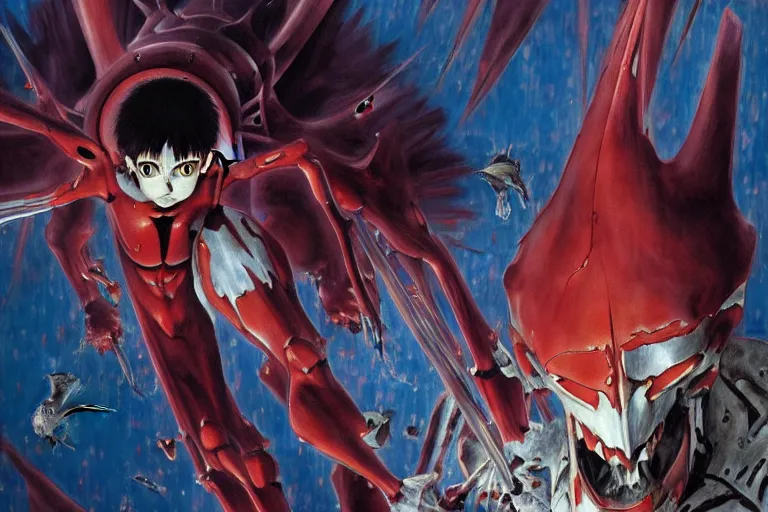 Prompt: evangelion berserk, painting by vance kovacs, justin sweet