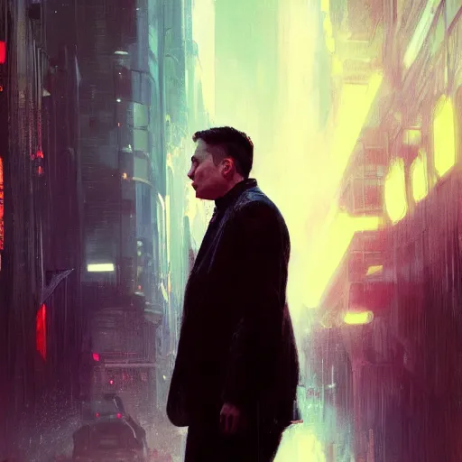 Image similar to elon musk, hyperrealistic portrait, bladerunner street, art of elysium by jeremy mann and alphonse mucha, fantasy art, photo realistic, dynamic lighting, artstation, poster, volumetric lighting, very detailed face, 4 k, award winning