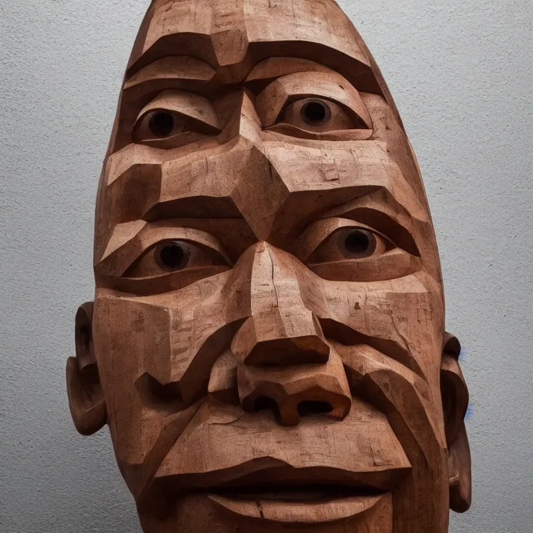 Image similar to public sculpture minimalist portrait of a powerful inuk woman, beautiful symmetrical face accurate face detailed face realistic proportions, carved out of birch wood on a pedestal by stephan balkenhol and martin puryear, hyperrealistic dramatic lighting shocking detail trending on artstation 8 k