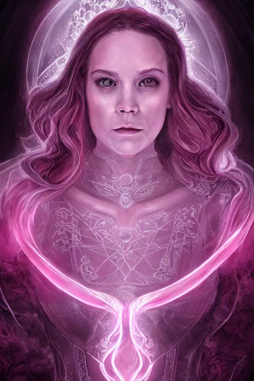 Image similar to Majestic and regal portrait of a female Pink Lantern, DC universe, Perfect face, beautiful, intricate, epic, elegant, menacing, fantasy, highly detailed, digital painting, hard focus, beautiful volumetric lighting, epic light, ultra detailed, Horror, souls, ghosts, smoke by Leesha Hannigan, Ross Tran, Thierry Doizon, Kai Carpenter, Ignacio Fernández Ríos