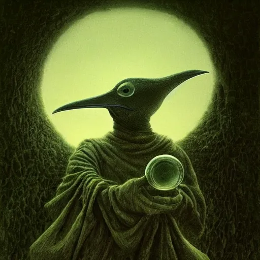 Image similar to plague doctor bird in his larval form. extremely lush lifelike detail. award - winning digital art by beksinski, ansel adams, alan lowmax. surreal scientific photoillustration.