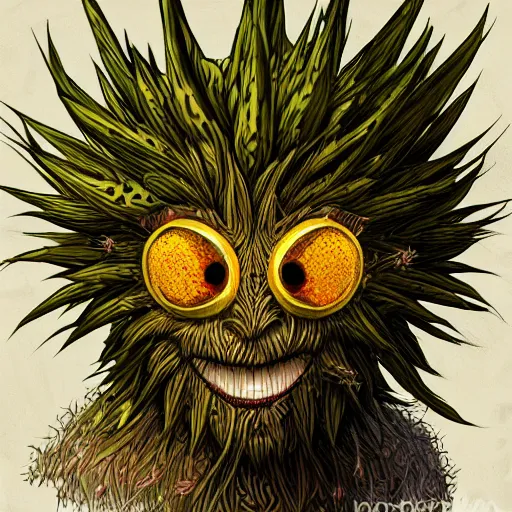 Prompt: A humanoid thistle monster, highly detailed, digital art, sharp focus, trending on art station, plant, dandelion, anime art style