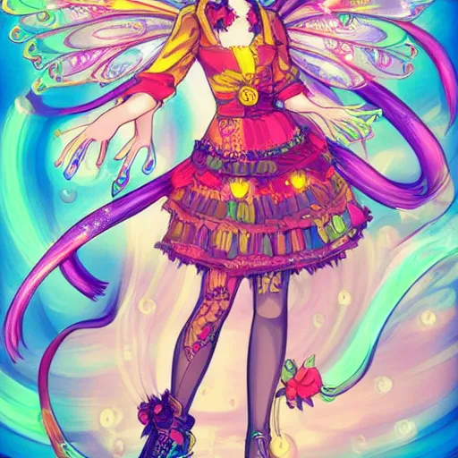 Image similar to Steam punk fairy, bright, sparkling, colourful, Anime Art Style