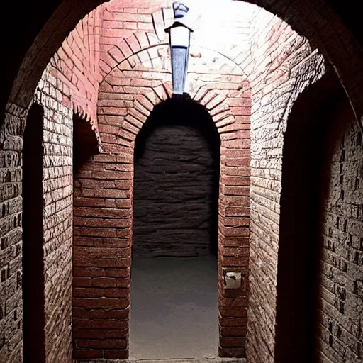 Image similar to dungeon corridor containing a secret concealed door in its bricks, d & d, photo